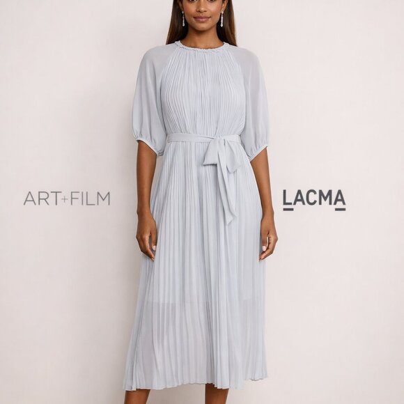 MELLODAY Dresses & Skirts - NEW Melloday Pleated Midi Dress Belted Light Blue XL